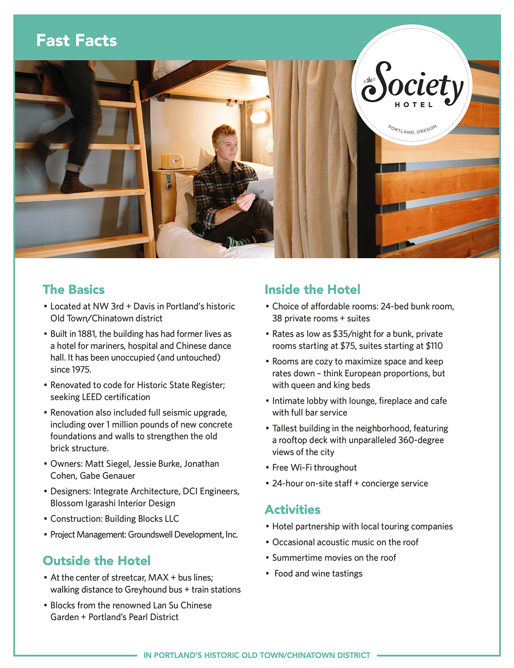 Society Hotel Press Kit Fun Facts