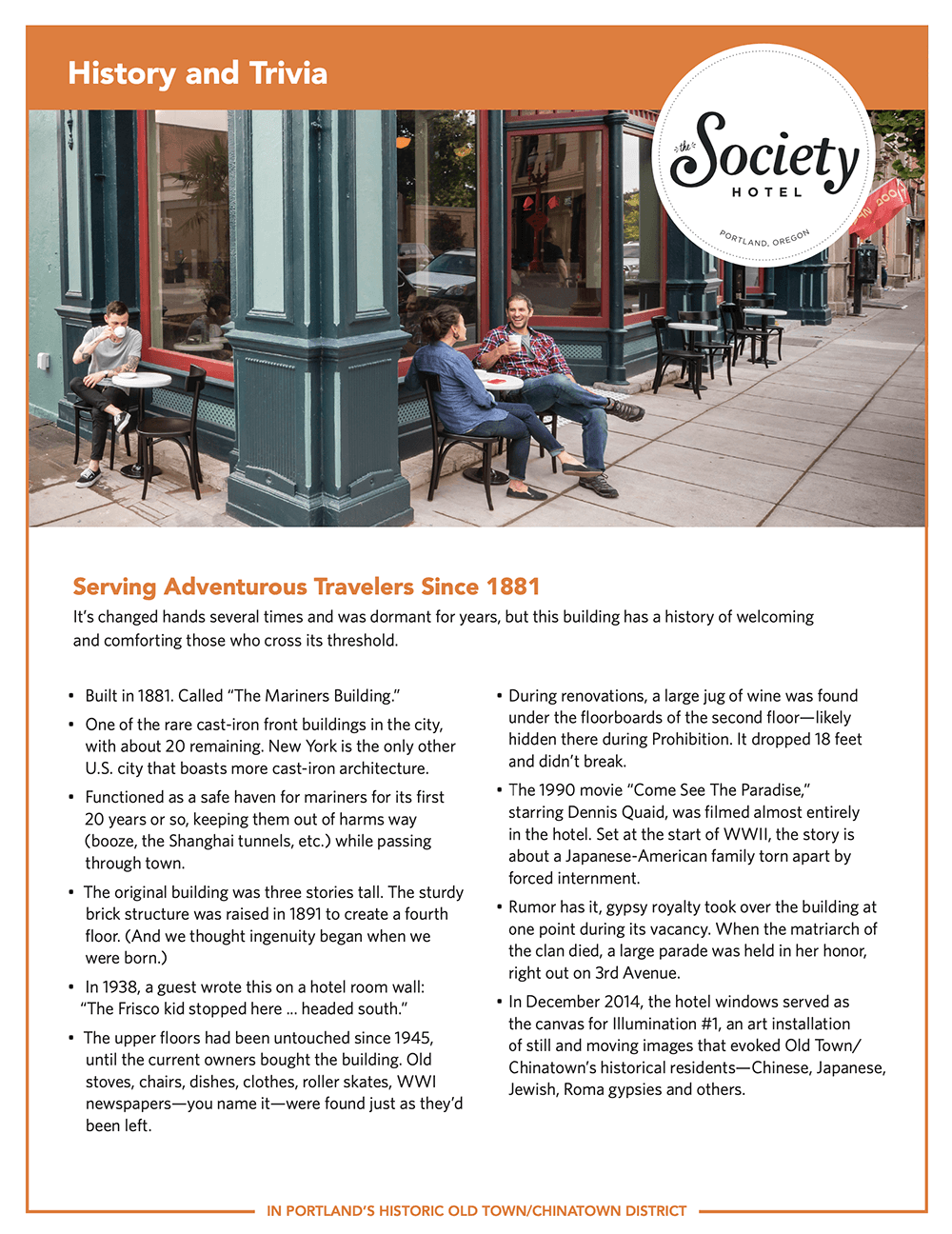 Society Hotel Press Kit History and Trivia