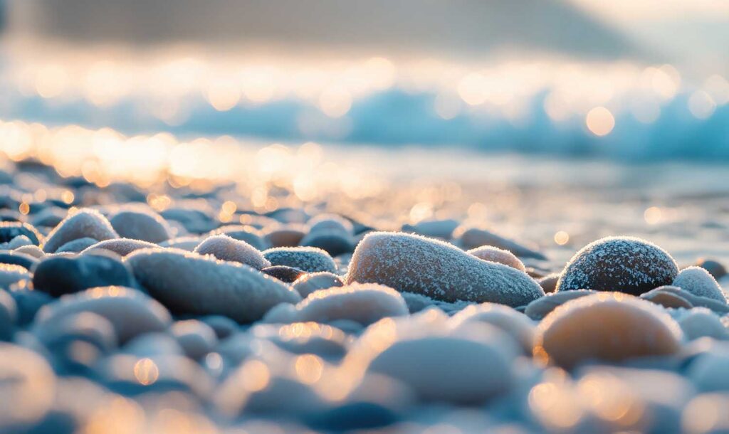 rocky beach in the winter